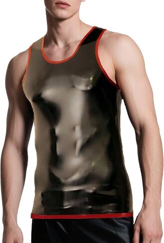Sleeveless Latex Vests for Men,Black Latex Tops, Handmade Rubber T-Shirts Party Club Wear in Saudi Arabia