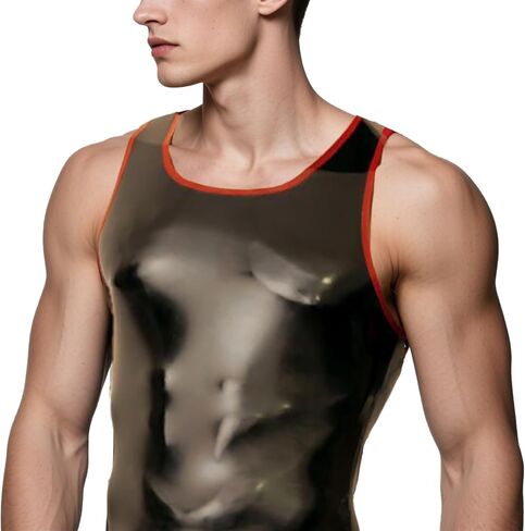 Sleeveless Latex Vests for Men,Black Latex Tops, Handmade Rubber T-Shirts Party Club Wear in Saudi Arabia