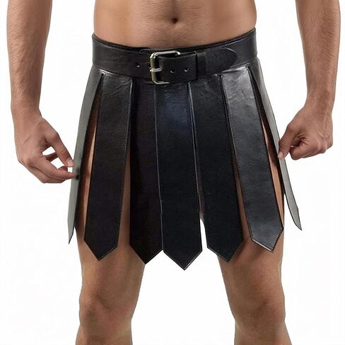 Medieval Armor Warrior Skirt for Men Leather Roman Tassel Waist Belt with Adjustable Buckle Gothic Gladiator Tassel Skirt in Kuwait