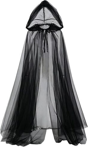 Halloween Hooded Cloak, 59 inch Sheer Cape for Witch ghost Cosplay for Halloween Costumes in Kuwait