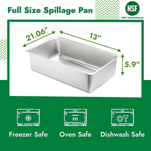 CURTA 6-Inch Deep Spillage Pan, Full Size, Heavy Duty, 18-8 Stainless Steel, NSF Listed, 21" D x 13" W x 5.91" H, 21 Gauge in Kuwait