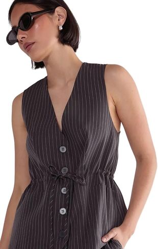 Nasty Gal Women's Pinstripe Ruched Tie Front Waistcoat in Saudi Arabia