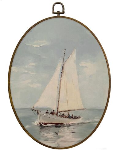 MAQIKA Vintage Nautical Sailboat Framed Oval Wall Art Decor, Coastal Oval Wall Hanging Decor, Beach Ocean Maritime Seascape Sailboat Canvas Prints Wall Art for Home Bedroom Living Room, 8.7x11.3 Inch in Saudi Arabia