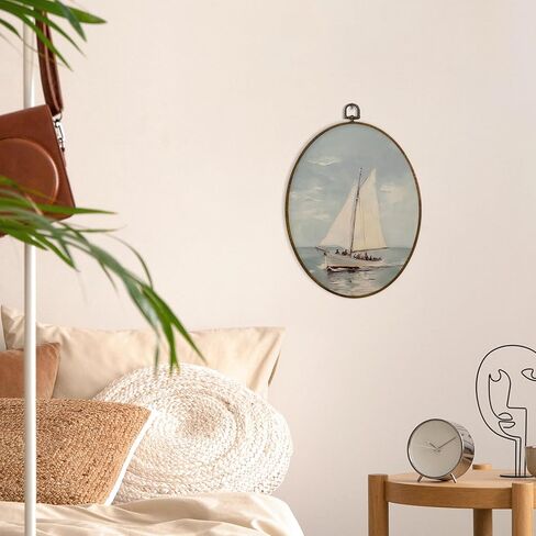 MAQIKA Vintage Nautical Sailboat Framed Oval Wall Art Decor, Coastal Oval Wall Hanging Decor, Beach Ocean Maritime Seascape Sailboat Canvas Prints Wall Art for Home Bedroom Living Room, 8.7x11.3 Inch in Saudi Arabia