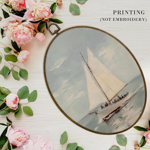 MAQIKA Vintage Nautical Sailboat Framed Oval Wall Art Decor, Coastal Oval Wall Hanging Decor, Beach Ocean Maritime Seascape Sailboat Canvas Prints Wall Art for Home Bedroom Living Room, 8.7x11.3 Inch in Saudi Arabia