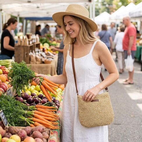 Straw Crossbody Bags for Women, Lightweight Straw Crossbody Bag for Daily Use, Paper Straw Crossbody Purse with Adjustable Strap for Casual Outings and Shopping, Woven Paper Straw Handbag in Saudi Arabia