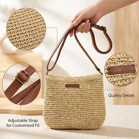 Straw Crossbody Bags for Women, Lightweight Straw Crossbody Bag for Daily Use, Paper Straw Crossbody Purse with Adjustable Strap for Casual Outings and Shopping, Woven Paper Straw Handbag in Saudi Arabia