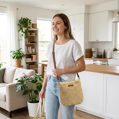 Straw Crossbody Bags for Women, Lightweight Straw Crossbody Bag for Daily Use, Paper Straw Crossbody Purse with Adjustable Strap for Casual Outings and Shopping, Woven Paper Straw Handbag in Saudi Arabia