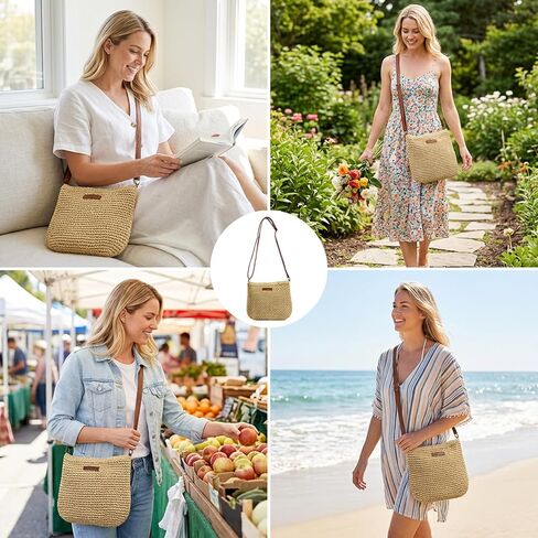 Straw Crossbody Bags for Women, Lightweight Straw Crossbody Bag for Daily Use, Paper Straw Crossbody Purse with Adjustable Strap for Casual Outings and Shopping, Woven Paper Straw Handbag in Saudi Arabia