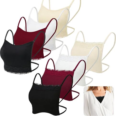 4pcs Women's Floral Lace Mock Camisole Lace Cleavage Cover Modesty Panel Hook to Bra Insert Mock Camisole Sets, Anti-Exposure Brooch Pins Reversible Neckline in Kuwait