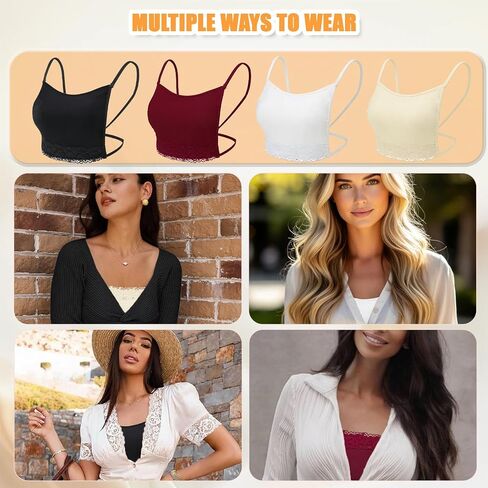 4pcs Women's Floral Lace Mock Camisole Lace Cleavage Cover Modesty Panel Hook to Bra Insert Mock Camisole Sets, Anti-Exposure Brooch Pins Reversible Neckline in Kuwait