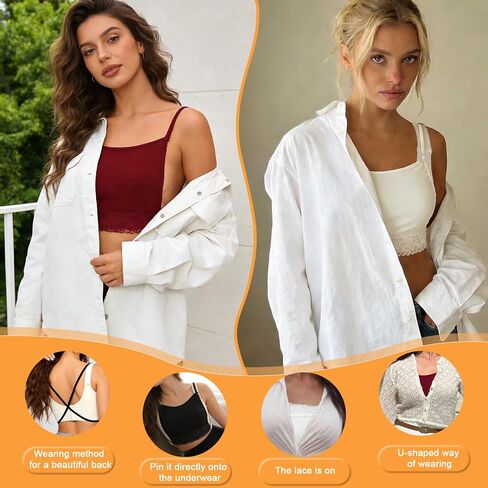 4pcs Women's Floral Lace Mock Camisole Lace Cleavage Cover Modesty Panel Hook to Bra Insert Mock Camisole Sets, Anti-Exposure Brooch Pins Reversible Neckline in Kuwait
