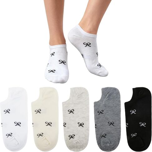 AIBFRID Women’s No Show Socks with Cute Bow – 5 Pairs Low Cut Ankle Socks, Invisible Cotton Blend Socks for Sneakers, Flats & Loafers, Soft Breathable Everyday Socks in Saudi Arabia