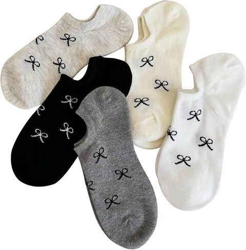 AIBFRID Women’s No Show Socks with Cute Bow – 5 Pairs Low Cut Ankle Socks, Invisible Cotton Blend Socks for Sneakers, Flats & Loafers, Soft Breathable Everyday Socks in Saudi Arabia