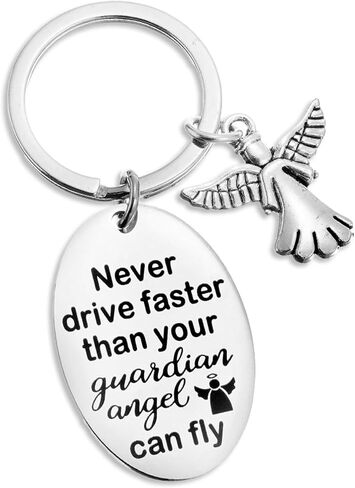 NIIIYTYB Guardian Angel Keychain للسائقين الجدد ملهمة حلقة مفاتيح أجنحة سلاسل المفاتيح الساحرة لا تقود أبدًا أسرع من الملاك الحارس الخاص بك يمكن أن يطير مفتاح رقم الملاك اللطيف للنساء والرجال in Kuwait