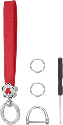 MECCANIXITY Leather Wristlet Keychain Car Key Chain Wristlet, Key Fob Holder Flower Style with D Ring and Key Ring in Kuwait