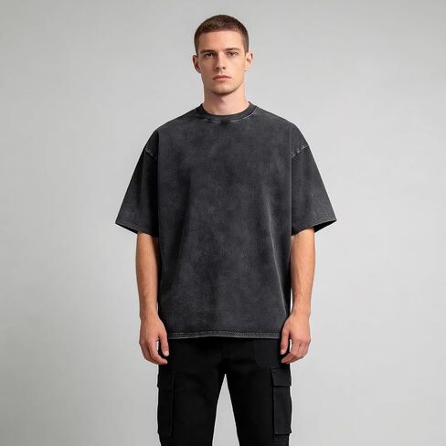 Mens Cotton T-Shirts, Oversized Short Sleeve Acid Washed Casual Tee Tops for Women Unisex in Kuwait