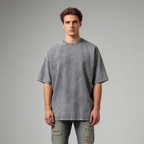 Mens Cotton T-Shirts, Oversized Short Sleeve Acid Washed Casual Tee Tops for Women Unisex in Kuwait