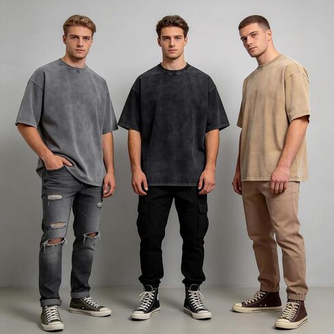 Mens Cotton T-Shirts, Oversized Short Sleeve Acid Washed Casual Tee Tops for Women Unisex in Kuwait
