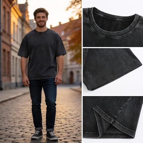 Mens Cotton T-Shirts, Oversized Short Sleeve Acid Washed Casual Tee Tops for Women Unisex in Kuwait