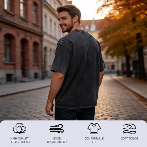 Mens Cotton T-Shirts, Oversized Short Sleeve Acid Washed Casual Tee Tops for Women Unisex in Kuwait