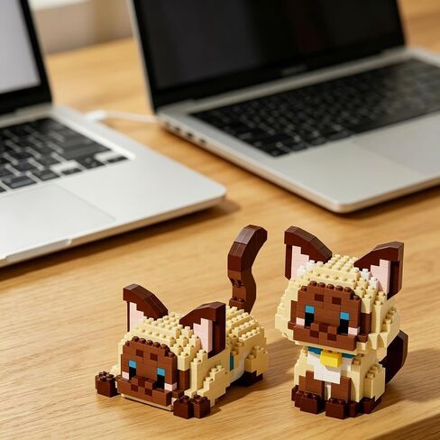 Cute Siamese Cat Statue,395 DIY Assembled Animal Decorations,Mini Cat Decorations with 2 Different Poses to Choose from,Creative Handmade Desk Collection in Kuwait