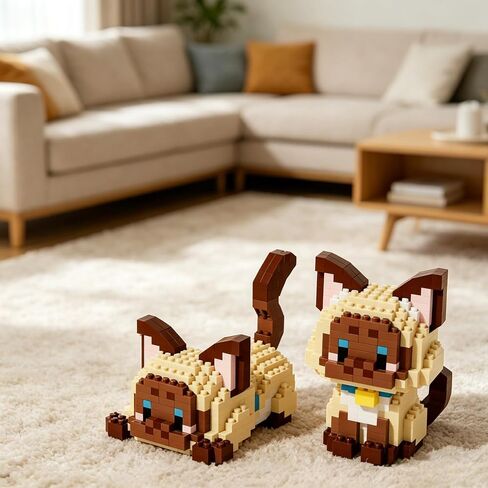 Cute Siamese Cat Statue,395 DIY Assembled Animal Decorations,Mini Cat Decorations with 2 Different Poses to Choose from,Creative Handmade Desk Collection in Kuwait