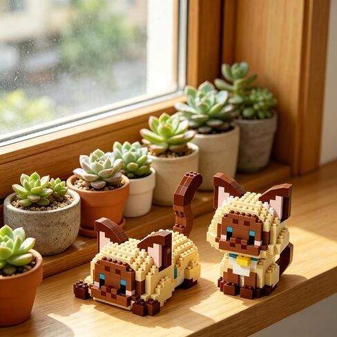 Cute Siamese Cat Statue,395 DIY Assembled Animal Decorations,Mini Cat Decorations with 2 Different Poses to Choose from,Creative Handmade Desk Collection in Kuwait