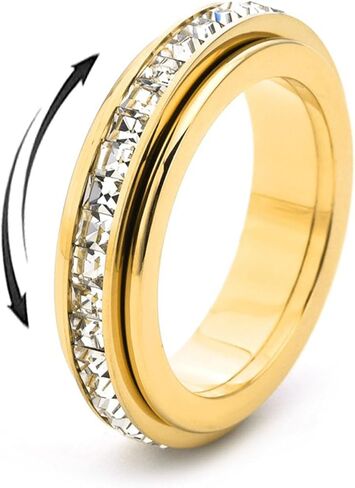 Sparkling Spinning Ring, Anxiety Rings Titanium Steel Spinner Fidget Band Rings for Women Cubic Zirconia Relieving Anxiety Wedding Promise Lucky Statement Ring Comfort Fit Size 5 to 12 in Saudi Arabia