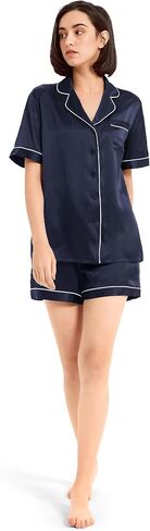 Mommesilk 100% Silk Pajamas Set Short for Summer Women 2pc Pjs Short Sleeve Set Cool Soft Piping Casual Sleeping in Saudi Arabia
