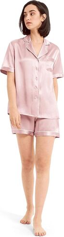 Mommesilk 100% Silk Pajamas Set Short for Summer Women 2pc Pjs Short Sleeve Set Cool Soft Piping Casual Sleeping in Saudi Arabia