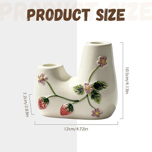 Ceramic Candle Holder Set of 1, Double Tapered Candlestick Holders with Strawberry 3D Relief Design, for Dining Table, Wedding, Home Decor, and Mantelpiece - White in Kuwait