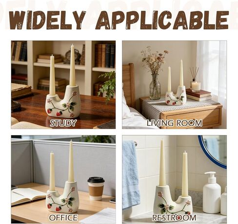 Ceramic Candle Holder Set of 1, Double Tapered Candlestick Holders with Strawberry 3D Relief Design, for Dining Table, Wedding, Home Decor, and Mantelpiece - White in Kuwait