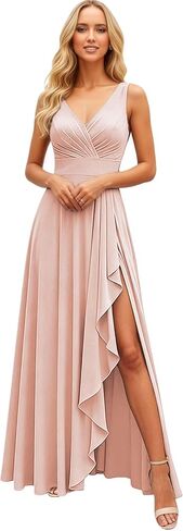 V Neck Bridesmaid Dresses with Slit 2026 Chiffon Prom Dress with Slit Sleeveless Formal Evening Gowns in Saudi Arabia