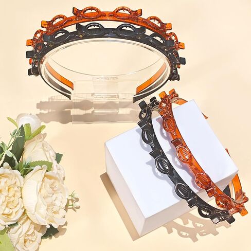 2 Pack Clip Headband Hairclip Headband Bangs Hairpin Braided Toothed Hairband 90s Curly Hair Accessories for Women Girls Black and Brown in Saudi Arabia