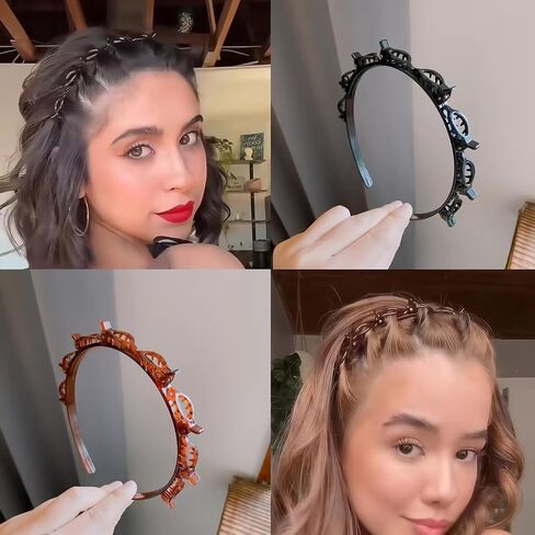 2 Pack Clip Headband Hairclip Headband Bangs Hairpin Braided Toothed Hairband 90s Curly Hair Accessories for Women Girls Black and Brown in Saudi Arabia