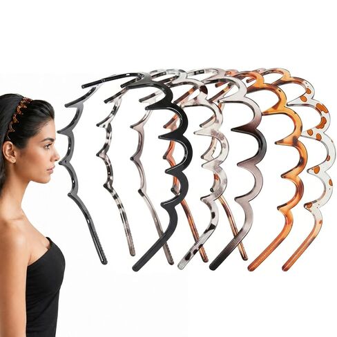 2026 Trend Zig Zag Headbands for Women – 5PCS U-Shaped Comb Hairbands, Strong Grip Non-Slip Slick Back Style, Black & Tortoise Recycled Plastic for Gym & Daily Look (5, leopard print) in Saudi Arabia