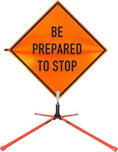 OrangeGear® 36" x 36" High Intensity Reflective Vinyl Rollup MUTCD Compliant Traffic Control Sign, Fiberglass Ribs & Steel Single Spring Sign Stand Kit (Utility Work Ahead) in Kuwait
