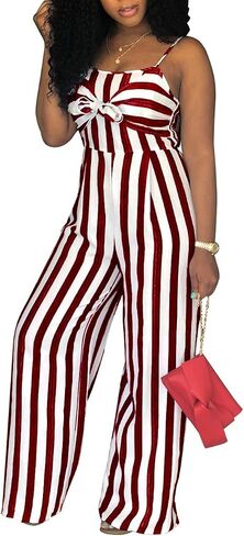 PerZeal Women's Sexy Spaghetti Strap Stripe Jumpsuits Casual Wide Leg Long Pants Rompers Sleeveless Ladies Outfits in Saudi Arabia