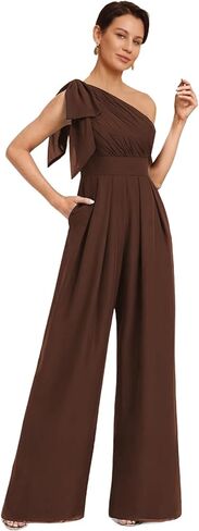 One Shoulder Mother of The Bride Jumpsuit Chiffon Ruffles Formal Jumpsuits for Women High Waist with Pocket in Saudi Arabia