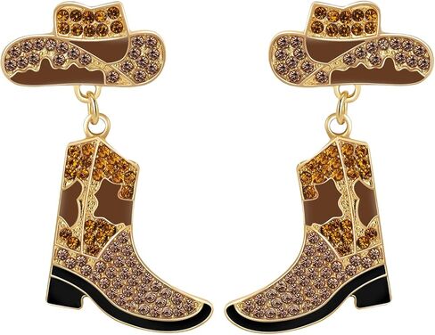Rhinestone Cowboy Boots Earrings Western Cowgirl Boots Drop Dangle Earrings for Women Enamel Hat Boot Boho Earrings Country Concert Party Outfits Jewelry Gifts in Saudi Arabia