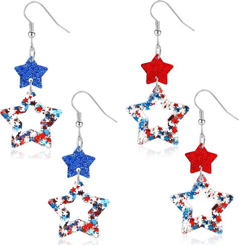 2 Pairs Patriotic American Flag Earrings 4th of July Earrings for Women Acrylic Star Dangle Earrings Independence Day Decorations USA 250th Anniversary Accessories Gifts in Saudi Arabia