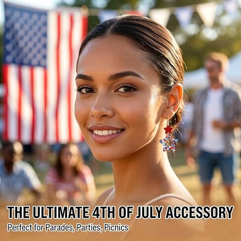 2 Pairs Patriotic American Flag Earrings 4th of July Earrings for Women Acrylic Star Dangle Earrings Independence Day Decorations USA 250th Anniversary Accessories Gifts in Saudi Arabia
