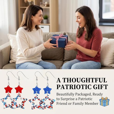 2 Pairs Patriotic American Flag Earrings 4th of July Earrings for Women Acrylic Star Dangle Earrings Independence Day Decorations USA 250th Anniversary Accessories Gifts in Saudi Arabia