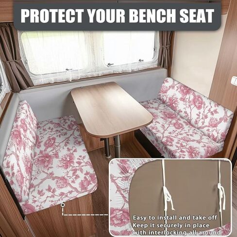 Pink Rose Pattern RV Dinette Sofa Cover 2 Pcs Soft Camper Cushions Slipcovers for Travel Trailer Couch Bench Rectangle Loveseat Protective Cover for RV Accessories in Saudi Arabia