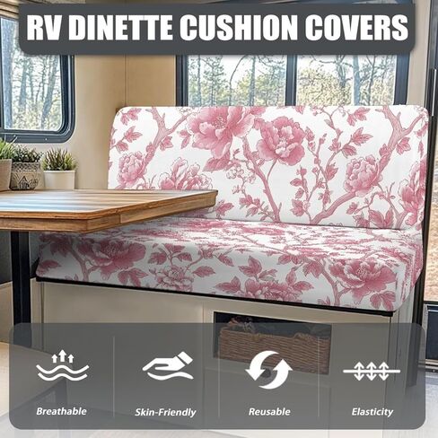 Pink Rose Pattern RV Dinette Sofa Cover 2 Pcs Soft Camper Cushions Slipcovers for Travel Trailer Couch Bench Rectangle Loveseat Protective Cover for RV Accessories in Saudi Arabia