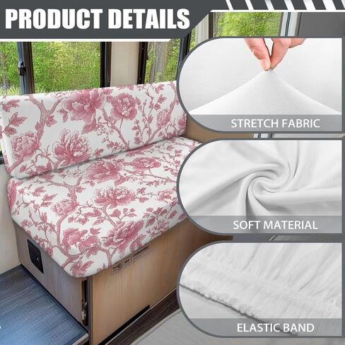 Pink Rose Pattern RV Dinette Sofa Cover 2 Pcs Soft Camper Cushions Slipcovers for Travel Trailer Couch Bench Rectangle Loveseat Protective Cover for RV Accessories in Saudi Arabia