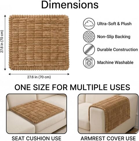 Non Slip Couch Armrest Covers for Dogs, Fuzzy Pet Couch Arm Covers for Sofa Pet Friendly, Soft Sofa Slipcovers Recliner Chair Arm Protector Washable (Camel, 27.6" x 27.6") in Saudi Arabia