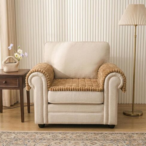 Non Slip Couch Armrest Covers for Dogs, Fuzzy Pet Couch Arm Covers for Sofa Pet Friendly, Soft Sofa Slipcovers Recliner Chair Arm Protector Washable (Camel, 27.6" x 27.6") in Saudi Arabia