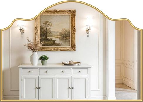 Scalloped Mirror, 36" x 26" Gold Arched Bathroom Mirror, Minimalist Curvy Decorative Gold Wall Mirrors for Fireplace,Bedroom, Hallway, Vanity in Saudi Arabia